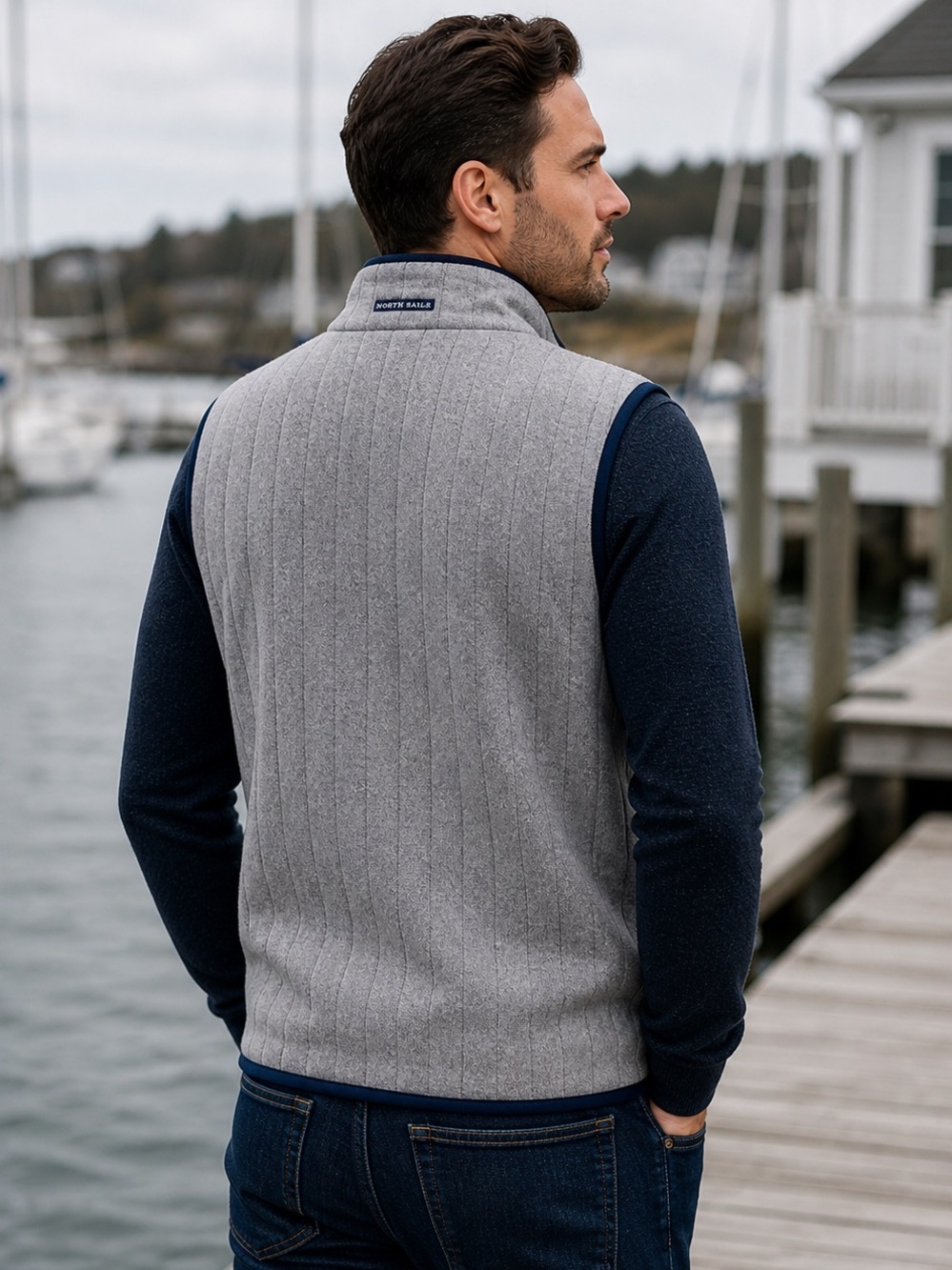 North Sails Polartec Fleece Vest Large Gray Full Zip Quilted Pockets Men - Picture 5 of 12